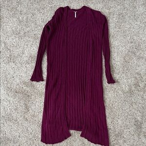 Free People Burgundy Long Cardigan